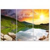 Leinwandbild 3-teilig, Sonnenuntergang Landschaft See 