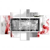 Leinwandbild 5 teilig, Abstrakt Grau Rot 