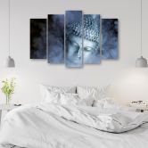 Leinwandbild 5 teilig, Buddha Zen Nebel Blau 