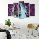 5-delige canvasprint, paarse landschapsstroom 