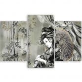 Leinwandbild 3 teilig, Geisha und Bambus 