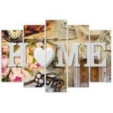 5 stykke lærredsprint Home Heart Retro Inscription 