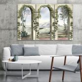 Leinwandbild 3 teilig, Säulen und Bögen mit Efeu 