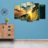 Leinwandbild 5 teilig, Wellen Meer Himmel Sonnenuntergang 