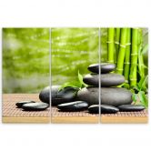 Leinwandbild 3-teilig, Steine Bamboo Zen Spa 