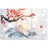 Leinwandbild 3-teilig, Japan Kirschblüten Berge 