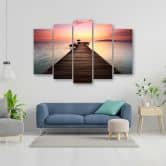 Tableau sur toile 5 pièces, Jetty Beach Sea Sunset 