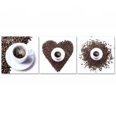Leinwandbild 3-teilig, Kaffeebohne Herz 