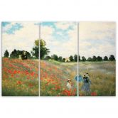 Leinwandbild 3-teilig, Mohnblumenfeld Claude Monet 