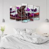 Leinwandbild 5 teilig, Buddha Blumen Zen Lila 