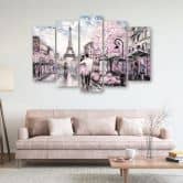 Leinwandbild 5 teilig, Frankreich Pariser Turm Pastell 