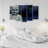 Leinwandbild 5 teilig, Buddha Feng Shui Meditation Blau 