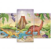 Leinwandbild 3 teilig, Dinosaurier am See 