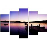 Leinwandbild 5 teilig, Brücke Sonnenuntergang Violett 