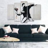 Leinwandbild 5 teilig, Banksy Graffiti Kunst Blumen 