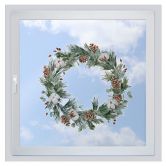 Winter Fensterbild Tannenkranz mit Zapfen und Baumwollblüten | Fensterdeko Weihnachten 