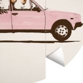 Papier peint photo rond Tigre sur une voiture rose - Bodart - papier peint intissé/papier peint intissé autocollant 