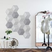 3D Hexagon - Alu-Dibond Set Helles Marmor (7er Set) 