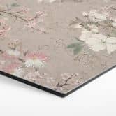 Hexagon Wandbild Kraniche im Kirschblüten-Rausch Beige - Bloomery Decor -  Alu-Dibond 