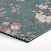 Hexagon Wandbild Kraniche im Kirschblüten-Rausch Blau - Bloomery Decor - Alu-Dibond 