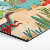 Hexagon Wandbild Farbenfrohe Dinosaurier im Urzeitwald - Bonne Müller - Alu-Dibond 
