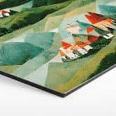 Hexagon Wandbild Treechild - Kleines Dorf inmitten grüner Hügel - Alu-Dibond 