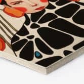 Hexagon Holzbild Frau mit Retro-Mohnblumen - Hülya 