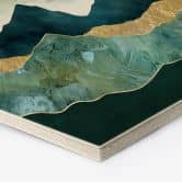 Hexagon Holzbild Sonnige Landschaft in Blau und Gold - SpaceFrog Designs 