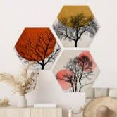 Hexagon Wandbild Kubistika - Warmer Sonnenuntergang Set (3-teilig) - Alu-Dibond 