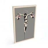 Holzbild Banksy - Jesus Christus mit Einkaufstüten 