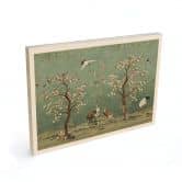 Holzbild Kraniche in floraler Landschaft - Bloomery Decor 