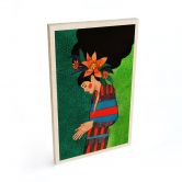 Holzbild Frau im Streifenkleid mit orangen Blüten - Hülya 