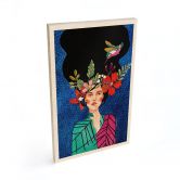 Wood Print Woman with hummingbird in the starry night - Hülya 