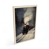 Holzbild Dampflok im verschneiten Wald - Melloi Art Prints 