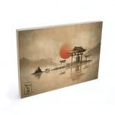 Holzbild Japanischer Tempel im Sonnenaufgang - Roze 