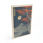 Houten Wanddecoratie volle maan boven de top van Fuji-san - Roze 