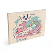 Holzbild Kawaii Welle mit Regenbogen und Berg Fuji - Trinidad 