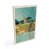 Holzbild Goed Blauw - Tiere am Wasserloch - Antilopen, Zebras und Giraffe 