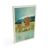 Holzbild Goed Blauw - Tiere am Wasserloch - Giraffen 