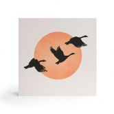 Holzbild zum Hinstellen - Vögel vor der pfirsichfarbenen Sonne - Kubistika - 15x15 cm 