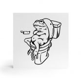 Holzbild zum Hinstellen - Warten auf der Toilette - Humorvolle Frosch-Illustration - Royle - 15x15 cm 