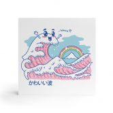 Holzbild zum Hinstellen - Kawaii Welle mit Regenbogen und Berg Fuji - Trinidad - 15x15 cm 
