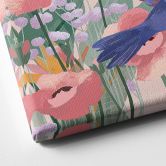 Leinwandbild Zwei Kolibris auf der bunten Blumenwiese - Goed Blauw 