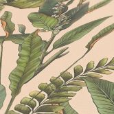 jungle tapet creme grøn - non-woven tapet blomstret med blade og blomster 