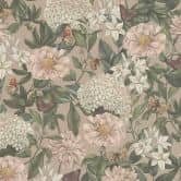 Blumen-Tapete mit Schmetterlingen Rosa Grün - Vliestapete mit hellen Blüten 