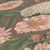 Blumen-Tapete mit Schmetterlingen Rot Grün - Vliestapete mit hellen Blüten 