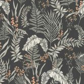 Dschungel-Mustertapete mit Gräsern Schwarz-Weiß - Tapete mit Blüten orange 