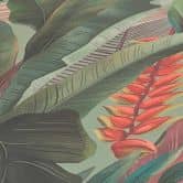 Tapete mit Palmenblättern Hellgrün Rot - Florale Vliestapete Dschungel-Motiv 