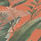 patroonbehang met bladeren en grassen oranje groen - jungle vliesbehang 