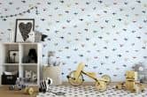 Kindertapete, Vliestapete mit Illustration Kids Walls blau, bunt 